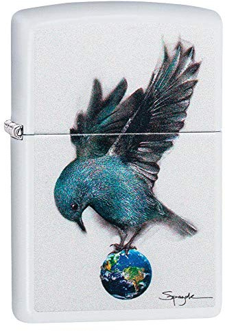 Zippo Spazuk Bluebird Perched on Earth Taschenfeuerzeug, Weiß matt, One Size, 49091, Weißes, Mattes Bluebird