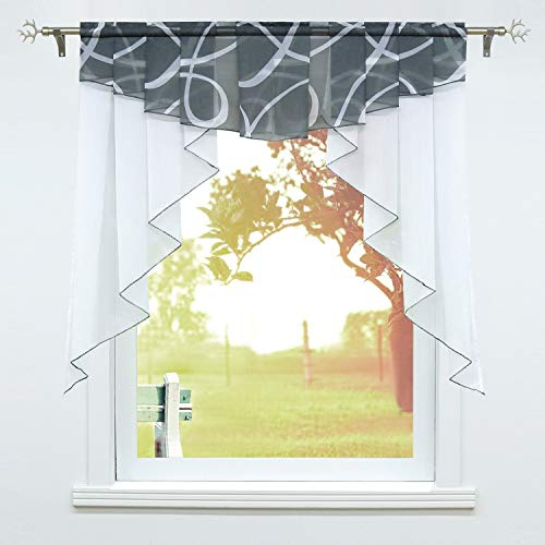 SCHOAL Scheibengardinen Küche Bistrogardinen Voile Transparente Kurzgardinen Kleinfenster Gardinen mit Kräuselband/Tunnelzug 1 Stück BxH 100x100cm Grau