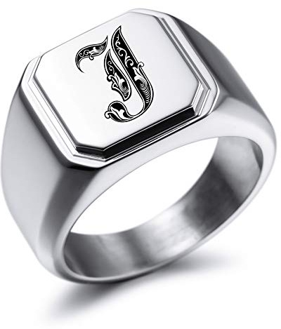 MeMeDIY Personalisierte Gravur Monogramm-Buchstaben-Signet-Ring für Männer Frauen Mädchen Jungen Edelstahl-Hochzeitsringen Benutzerdefiniert Schmuck Bündel mit Ringgrößeneinstellern