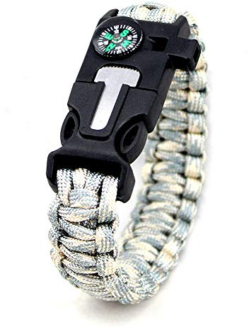 Bryights Paracord Survival Armband Mit Micro Multifunktionale Militärische Notfallüberleben Paracord 4Mm Armband Outdoor Scraper Whistle Schnalle Paracord Werkzeuge 550 Paracord-Silber