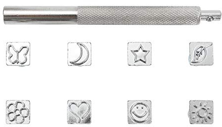 Filhome 8 Stücke Leder Stempel Stanzwerkzeuge Verschiedene Muster Mond Stern Blatt Blumen Smiley Herz Sonne Schmetterling