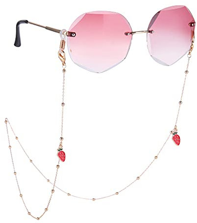 LIKGREAT Brillenkette für Damen, Gesichtsmaske, Gliederketten, Sonnenbrillenhalter, KC, vergoldet, erdbeere, 42