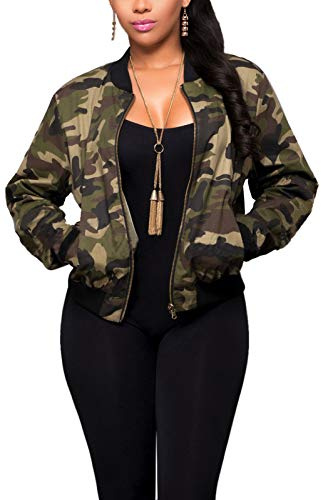 VisiChenup Camo jacka för kvinnor lätt avslappnad långärmad kamouflagejacka med ficka, Kamouflage, XXL