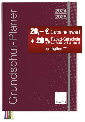 TimeTex Grundschul-Planer A4-Plus bordeaux - Schuljahr 2025-2026 - Terminplaner für die Grundschule - Lehrerkalender - Schulplaner - 10716 - mit breitem Verschlussgummi
