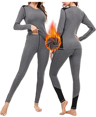 Terecey Intimo Termico Set Donna Completo Caldo Manica Lunga Base Layer Maglietta Termica e Pantalone Traspirante Estensibile Pigiama Invernale Base Layer Asciugatura Rapida Traspirante