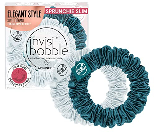 invisibobble Scrunchie Slim Grün Grau I 2x Plisee-Stoff Haargummis für Mädchen & Damen I starker Halt & haarschonend I Scrunchie Haargummi designed im Herzen Münchens