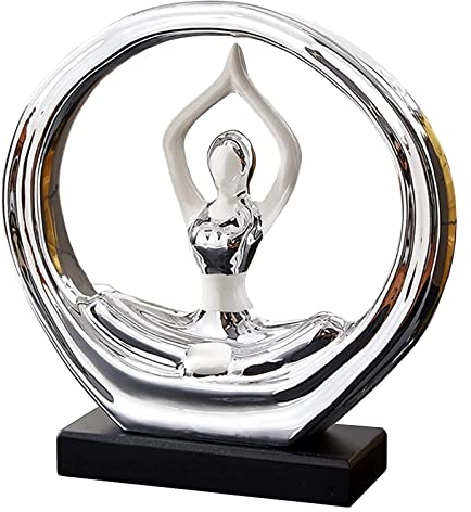 HANDIYA Sculpture Artisanale Sculpture Yoga Figure Ornements Creative Placage en Céramique Statue Art Figurines for Salon Bureau Gym Décor