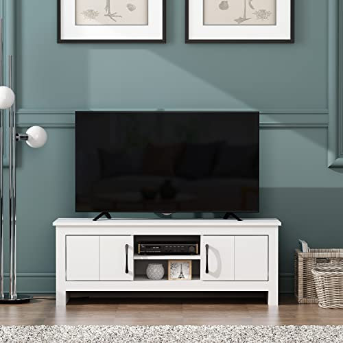 Galano Limestone TV Unit – TV Stand Cabinet for up to 50-inch TVs, 2-Door Storage Table for Living Room & Bedroom, 119cm Modern TV Stand – White