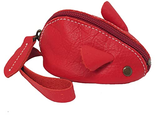 BAWAKO Kleingeldbörse Maus Shape aus Leder - Schlüsseltasche Münzbörse Münzbeutel Coin Purse klein Geldbörse Geldbeutel Kleingeldportemonnaie (Rot Matt)