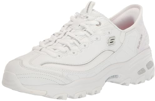 Skechers Women's D'Lites New Scene Hands Free Slip-Ins Sneaker, White/Silver, 9
