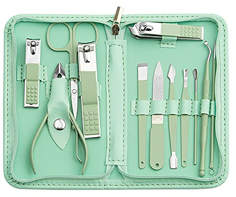 Juego de manicura y pedicura – Kit de cortaúñas de los pies, kit de manicura profesional, kit de pedicura, kit de cuidado de uñas con, estuche de viaje verde, juego de 12