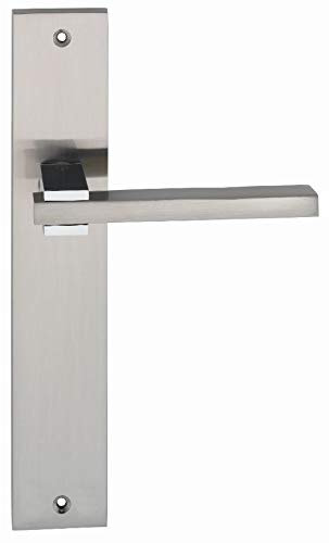 AZERODESIGN - Manilla Puerta Interior - Juego Manillas Madera - Zamac - Combinado en níquel satinado y níquel brillo (Placa Larga)