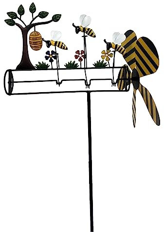 Kirdume Moulin à Vent Abeille | pelouse en métal Moulin à Vent | Spinner Jardin, Moulin à Vent à Trois Petites Abeilles pour décoration Jardin, terrasse, Balcon extérieur