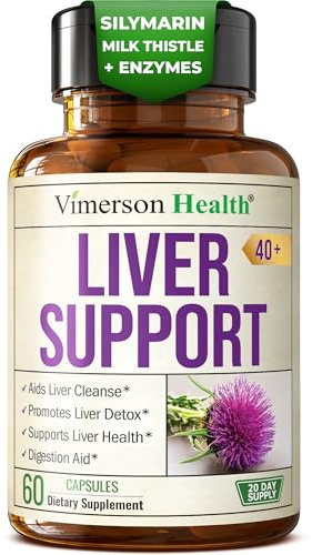 Liver Support with Artichoke Extract, Enzymes, Silymarin 50% Milk Thistle, Dandelion Root, Lipase & Protease, Solarplast® Antioxidants – Supports Detox, Digestion & Energy. 60 Capsules, 20 Day Supply