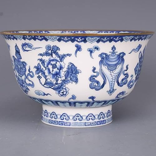 InDmar Chinesische alte Porzellan-Reisschüssel im Palaststil, Breischüssel, Suppenschüssel, 12,2 cm, blau-weiße Schüssel, Porzellan, Acht-Schätze-Muster, Schüssel-Dekor