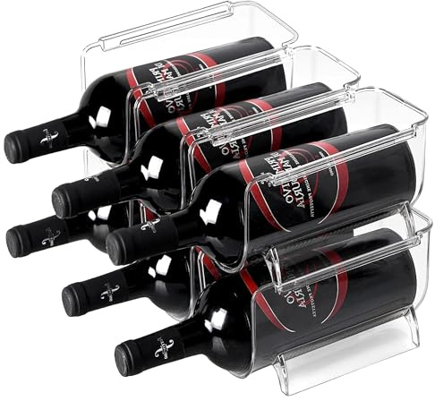 KEJJNYER 6 Pack Plastic Wine Bottle Holder for Refrigerator, Acrylic Wine Rack Refrigerator, Clear Wine Bottle Organizer Holder for Kitchen, Refrigerator, Countertop Organization