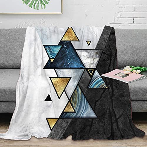 FJAUOQ Geometrische Marmor-Überwurfdecke, marineblau, grau, gold, schwarz und weiß, geometrische Kunst, modern, leicht, weiche Decke für Sofas, Couches, Betten, Camping, Reisen, 100 x 130 cm