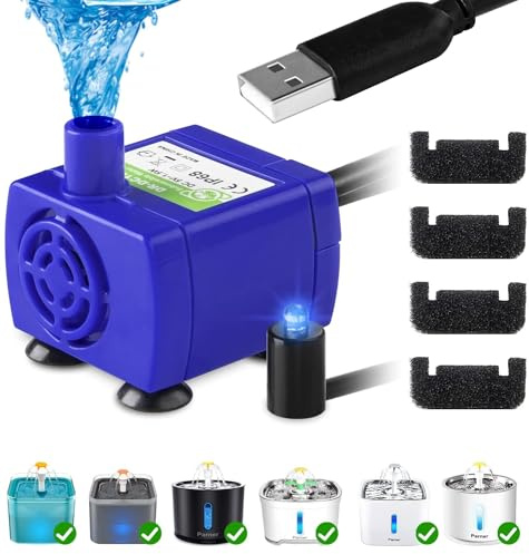 Parner Pompa per fontana per gatto pompa acqua per acciaio inox fontana LED compatibile con motore per animali domestici