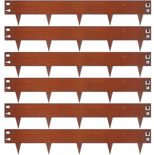 Meyoppm Corten Lot de 6 bandes de bordure de paysage en acier de 106,7 cm, bordure de paysage rouille de 20 cm de profondeur, bordure en métal pour aménagement paysager