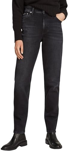 Calvin Klein Damen Jeans Hose Mom Jean Tapered Fit, Schwarz (Denim Black), 32W/32L