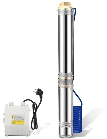 Cecaylie Tiefbrunnenpumpe 370W Brunnenpumpe 4000l/h 230V Brunnenpumpen,Tauchpumpe max. Förderhöhe 34m Rohrpumpe,IP68 Wasserdicht für Brunnengehäuse von 4 Zoll oder größer.