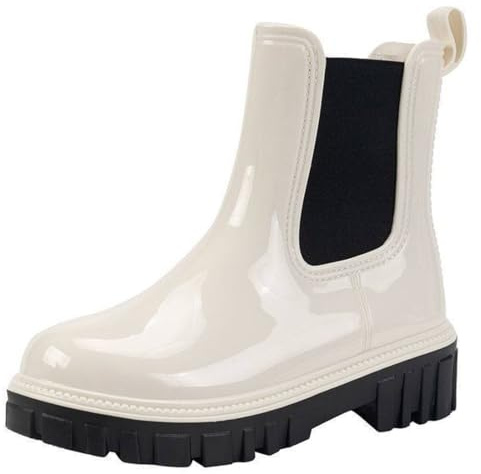 Harssidanzar Womens Ankle Rain Boots Waterproof Chelsea Boots,Antideslizante botas de lluvia y zapatos de jardín para las mujeres con plantillas cómodas HL211EU,Blanco,Tamaño 41