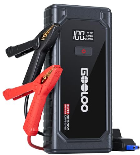 GOOLOO Portable Lithium Jump Starter GE3000 3000A Peak Car Starter for Up to 8.5L Gas or 6L Diesel Engine 12V Car Battery Booster Pack with LCD Screen, Power Bank + LED Flashlight, Type-C Port
