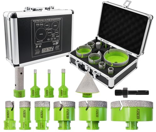 Diamond Tile Hole Saw Kit - FACHLICH from 1/4 to 4 Porcelain Ceramic Tile Diamond Core Drill Bits Set 12pcs 4/5 Finger Bit 2 Beveling Chamfer