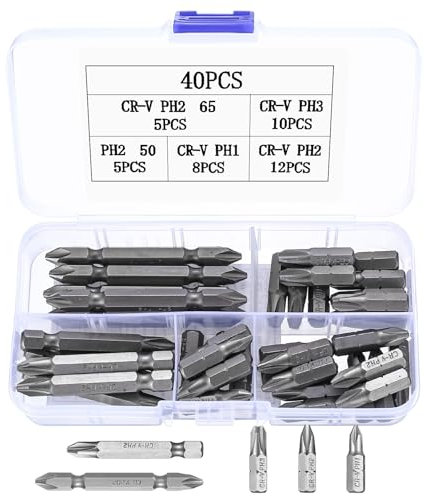 PH Bit Set, 40 Pcs PH1 PH2 PH3 Bits, Phillips Screwdriver Bit Set, Security Bit Set, Impact Driver Bits, Precision Security Bits, CR-V 1/4 Hex Drive Hex Shank Screwdriver Bits PH Bits Set