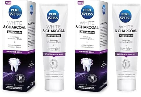 Perlweiss White & Charcoal, natürliche Aktivkohle reinigt schonend, mit sofortigem Whitening-Effekt, 75ml (Packung mit 2)