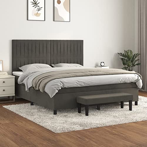 OHOOWOO Boxspringbett mit Matratze Dunkelgrau 180x200 cm Samt,KomfortBoxspringbett mit verstellbarem Kopfteil und Taschenfederkernmatratze für erholsame Nächte