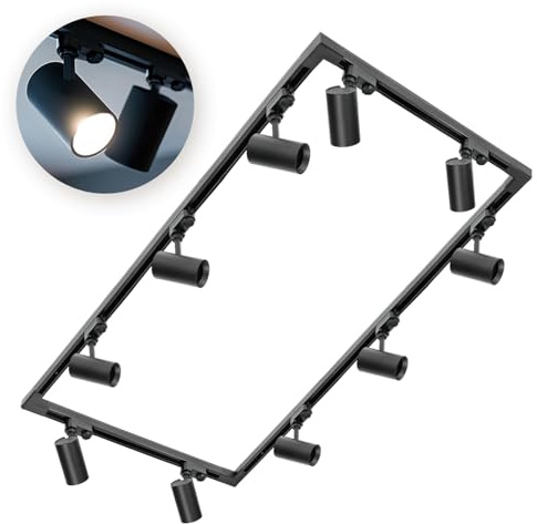 3-Phasen-Schienen-Set NEXTRACK - Schienensystem Komplett-Set 2x2m+2x1m Schiene, 4x L-Verbinder, 10x Lampe Schwarz