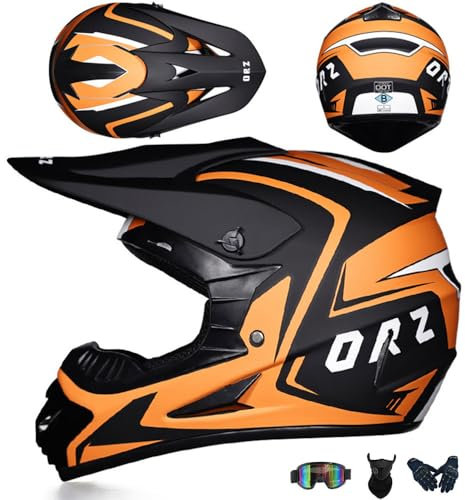 PAESCOY Motocross Helm Kinder Erwachsene, DOT/ECE-zertifizierter Full Face Helm für Motorrad, ATV, MX, Enduro, MTB & Downhill, Orange, XL