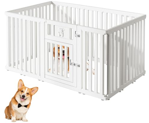 Welpenlaufstall,CEIEVER Laufstall Hund 60cm/75cm Hundelaufstall faltbar mit Tür Welpenauslauf Hundekäfig Hundegitter Wohnung für Hunde,Katzen,Kaninchen,Kleintiere (Weiß, 156X96X75cm, 14)