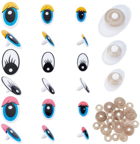 GOMAKERER 120 Set 9 Stile Kunststoffaugen Zum Basteln, Künstliche Augen Im Cartoon Stil Mit Abstandshalter Set Schwarz Blau Ovale Augen Aus Crsft Süße Sicherheitsaugen Tieraugen Zum Basteln Häkeln