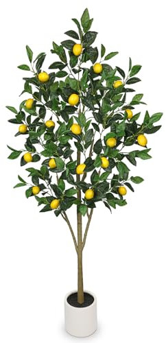 Oairse 5FT Artificial Lemon Trees, Large Artificial Plants Indoor with White Ceramic Pot Faux Potted Lemons Citrus Tree Fake Floor Plants Lemon Decorations for Home Living Room Office Bedroom Table