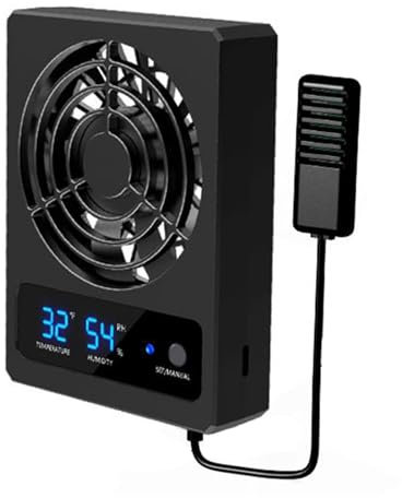 YIWEOG tat-Hygrometer für Reptilientanks mit Ventilator, digitales Thermometer, Feuchtigkeitsmessgerät, verstellbare Klemme für Schlangen, Bartagamen, Geckos, Terrarien, Haustierventilator