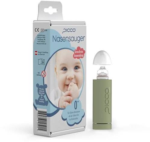 PICCO pocket | Nasensauger für Babys und Kleinkinder – geräuscharm, mechanisch, sanft, hygienisch, reinigbar – Effektive Nasenpflege ab Geburt, Ideal bei Schnupfen und Erkältung (Blassgrün, 10,70 cm)