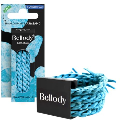 Bellody® Original Haargummis - Sundance Edition - Stylisch geflochtener Haargummi mit starkem Halt (4er Set - Mykonos Blue - Damen Haarschmuck in Türkis