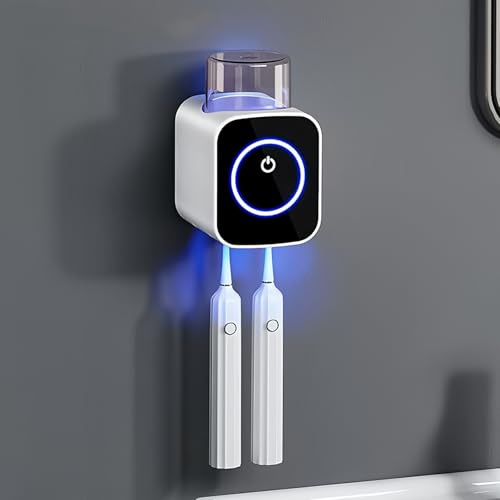 Maxspace UV-Zahnbürste Sanitizer, Zahnputzbecherhalter Ohne Bohren mit Sterilisation, Timing-Funktionen & Kontrollleuchte, Zahnbürsten Sterilisator mit UV licht für Bäder (Weiß)