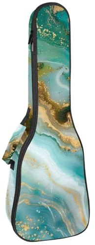 Ukulelen-Tasche, gepolstert, 1,0 cm dick, gold/grün, Marmor-Muster, wasserdichte Tasche mit Aufbewahrung, mehrfarbig, 66 x 23 x 8 cm, mehrfarbig, Mehrfarbig 02, 25.9x9x3.1in/66x23x8cm