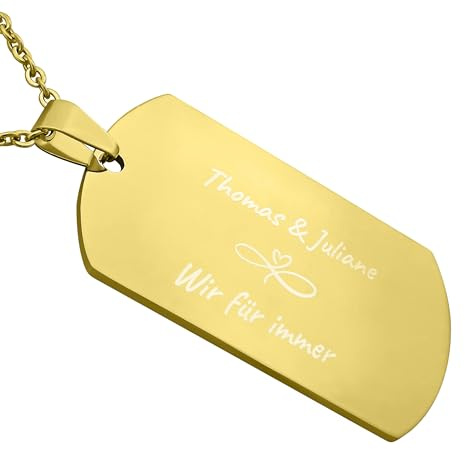 Hanessa Personalisierte Kette mit Gravur Edelstahl 50 cm mit Anhänger Dog Tag einseitig oder beidseitig in silber - Personalisierte Halskette für Männer Frauen - Personalisierter Schmuck Damen Herren
