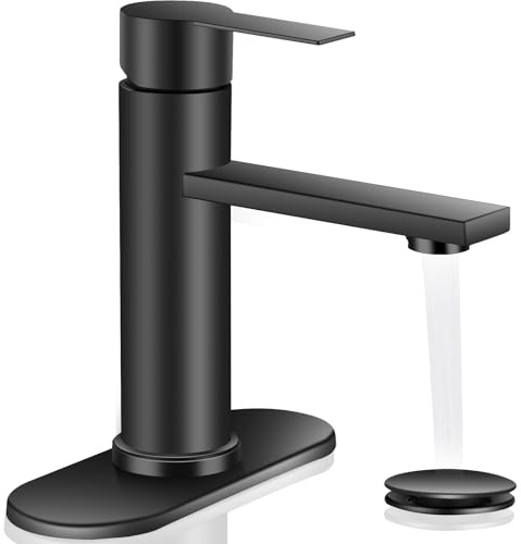 YXOCVIR Bathroom Faucet Single Hole Single Handle Vanity Faucet Modern Sink RV Black Bathroom Faucet with Pop-up Drain for 1 - or 3 Hole Sink (Black)