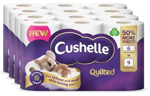 Cushelle Quilted 3Ply Toilet Roll (Pack of 4 x 6 Rolls) 50% More Sheets (Total 24 Roll) By RobertsJ Ltd