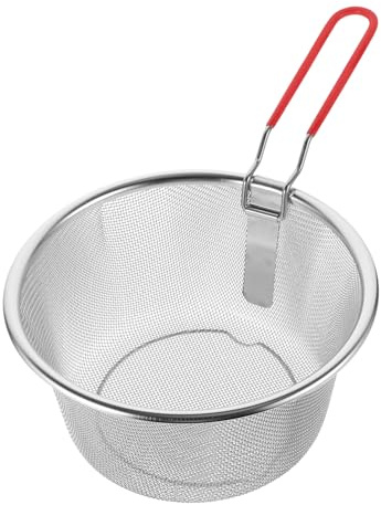 Mikikit Cesta para Freír Inoxidable con Mango Desmontable Colador para Pasta y Alimentos Herramienta de Cocina para Freír y Escurrir Snacks