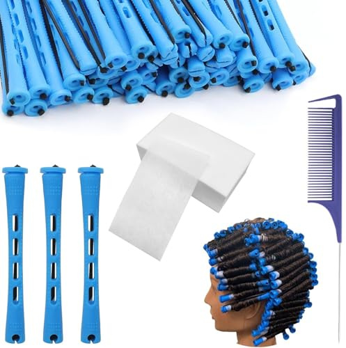 81 rulos de ondas permanentes, juego completo de ondas permanentes de 0,35 pulgadas, rulos pequeños, rulos de pelo corto para cabello natural, herramienta de peinado de pelo largo y corto, papel