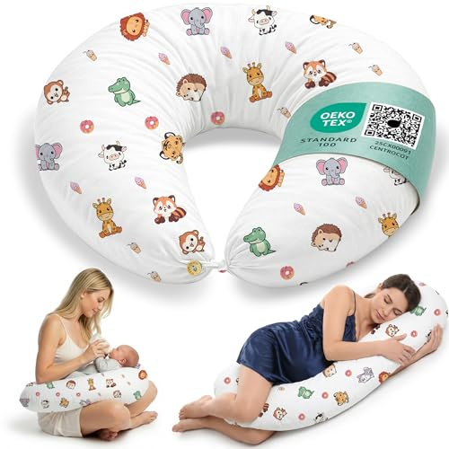 Coussin de Grossesse et Allaitement XXL Oreiller de Maternité pour Femmes Enceintes et Bébé Coussin Multifonctionnel avec Taie en 100% Coton pour Dormir sur Le Côté et l'activité du Tummy Time