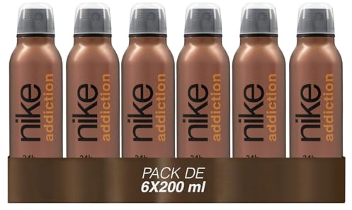 NIKE - Addiction Man Pack 6 x 200 ml, Desodorante Hombre, Formato Spray, Eau de Toilette Natural y Masculina, Aroma Amaderado Balsámico, Fragancia Fresca y de Larga Duración