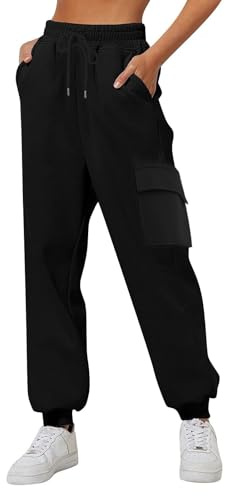 Richymfa Pantaloni Tuta da Donna Cargo Sportiva Larghi Pantaloni della Tuta in Cotone con Tasche e Coulisse Pantalone da Trekking Leggeri Casual Pants da Lavoro Joggers Tempo Libero All'aperto