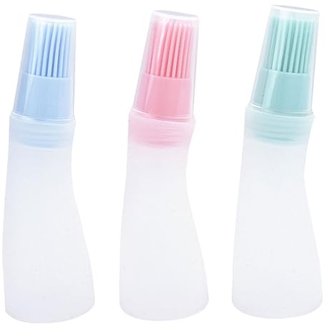 CHICAMPERA Set de 3 Botellas de Silicona para Aceite con Tapa Transparente y Cepillo, Diseño Hermético Adecuado para Cocina, Barbacoa al Aire Libre y Uso en Casa